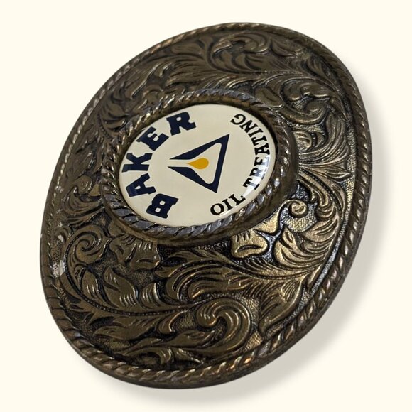 Vintage Baker Oil Treating Brass Belt Buckle - Picture 2 of 8